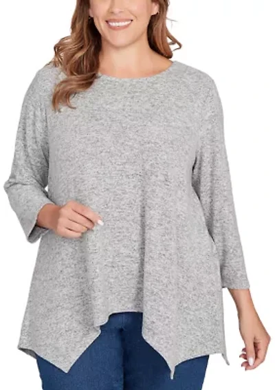 Plus Solid Spliced Cozy Knit Top