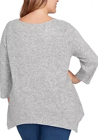 Plus Solid Spliced Cozy Knit Top