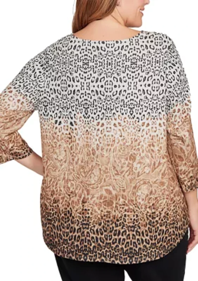 Plus Embellished Animal Print Cozy Top