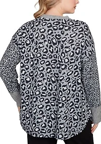 Plus Sweater Trimmed Cozy Animal Print Top