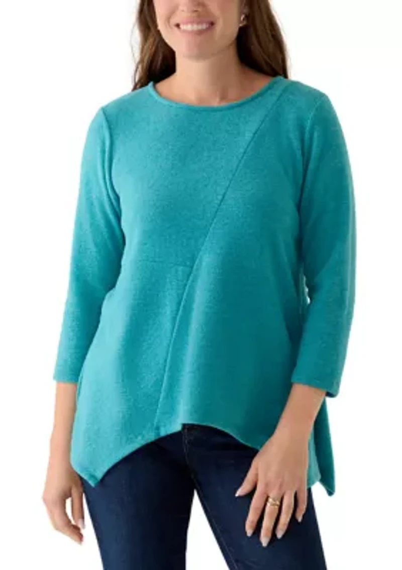 Petite Solid Spliced Cozy Knit Top