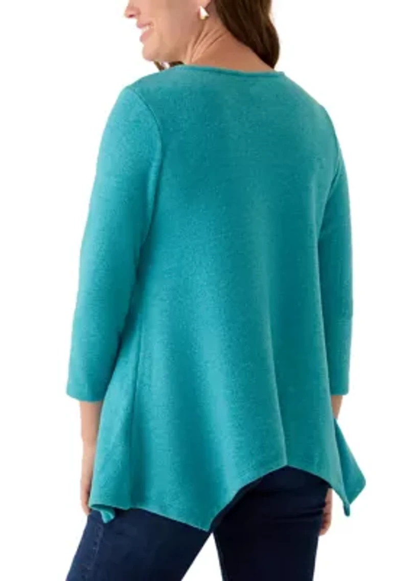 Petite Solid Spliced Cozy Knit Top