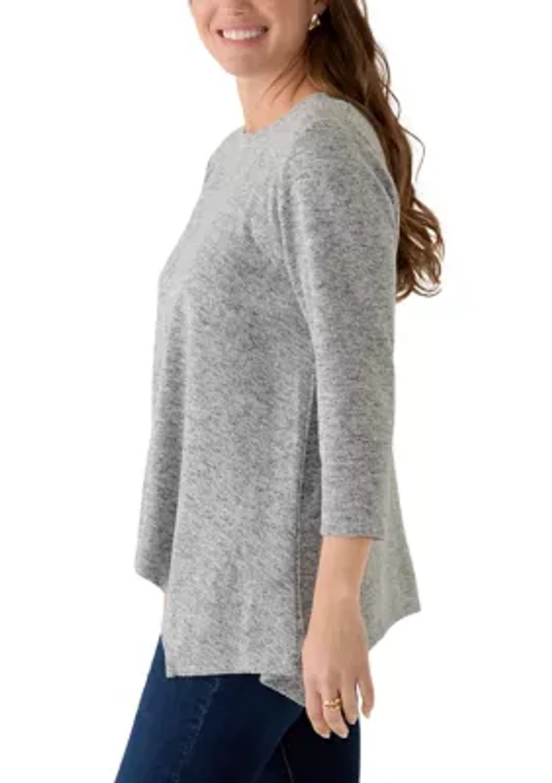 Petite Solid Spliced Cozy Knit Top