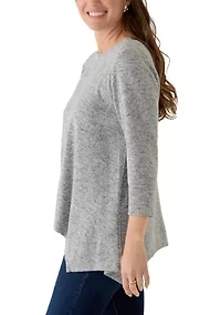 Petite Solid Spliced Cozy Knit Top