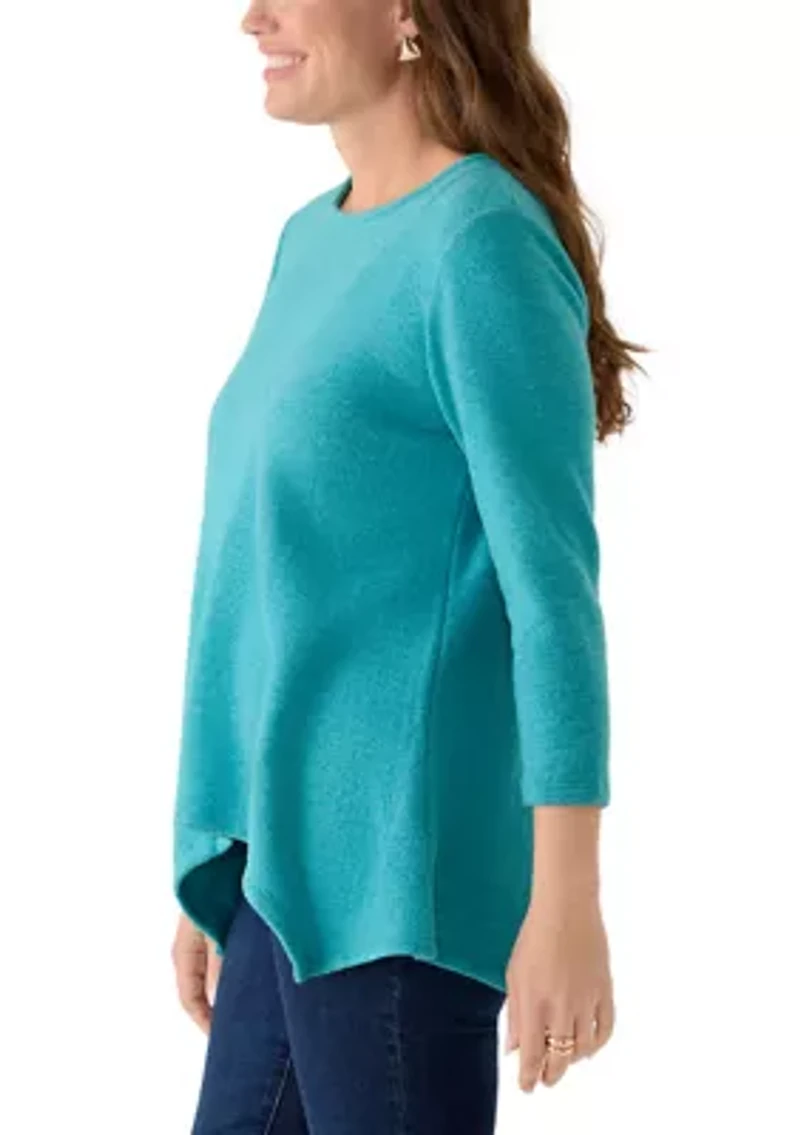 Petite Solid Spliced Cozy Knit Top