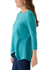Petite Solid Spliced Cozy Knit Top