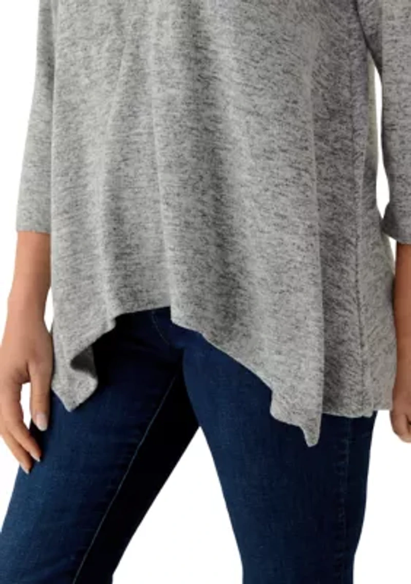 Petite Solid Spliced Cozy Knit Top