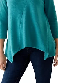 Petite Solid Spliced Cozy Knit Top