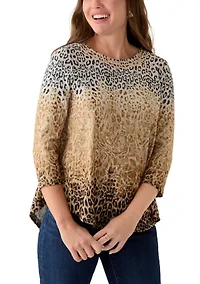Petite Embellished Animal Print Cozy Top