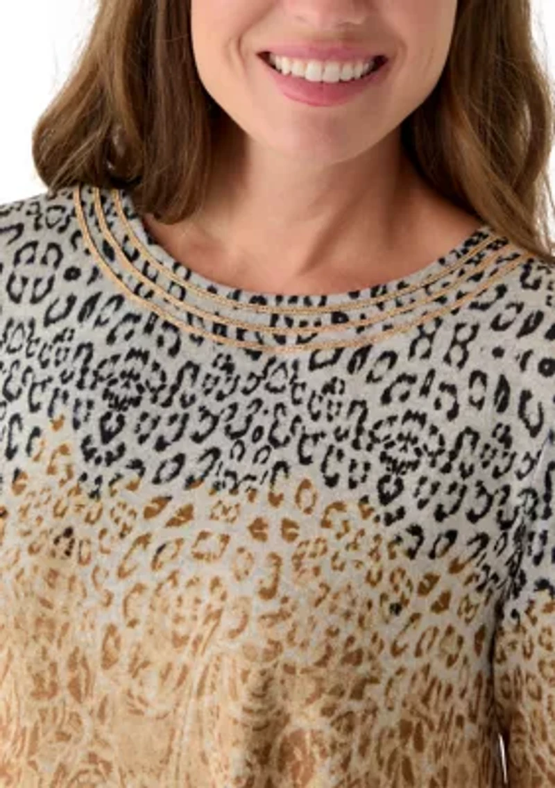 Petite Embellished Animal Print Cozy Top