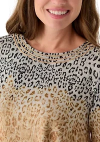 Petite Embellished Animal Print Cozy Top