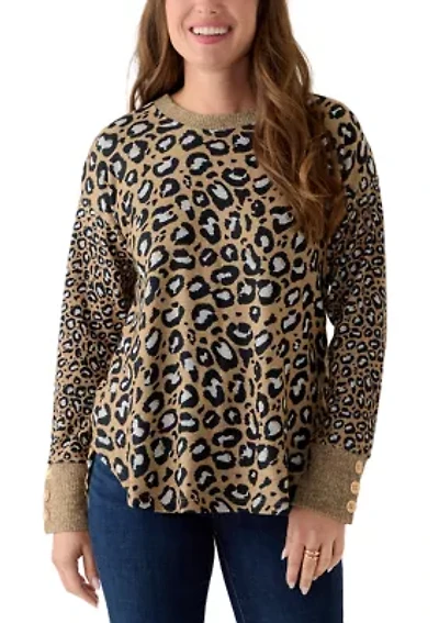 Petite Trimmed Cozy Animal Print Sweater