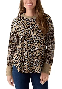 Petite Trimmed Cozy Animal Print Sweater