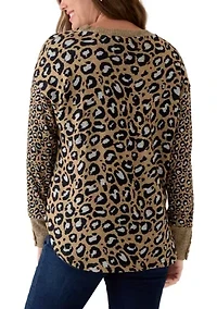 Petite Trimmed Cozy Animal Print Sweater
