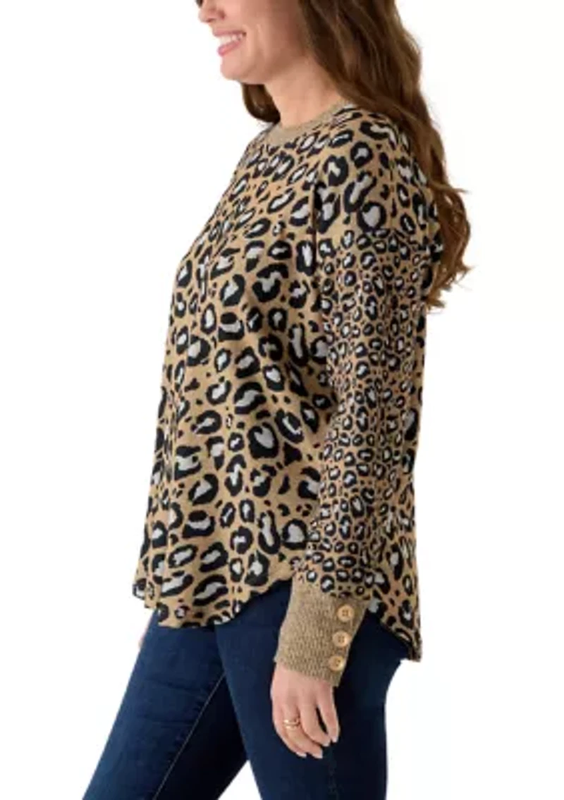 Petite Trimmed Cozy Animal Print Sweater