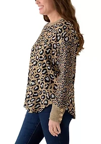 Petite Trimmed Cozy Animal Print Sweater