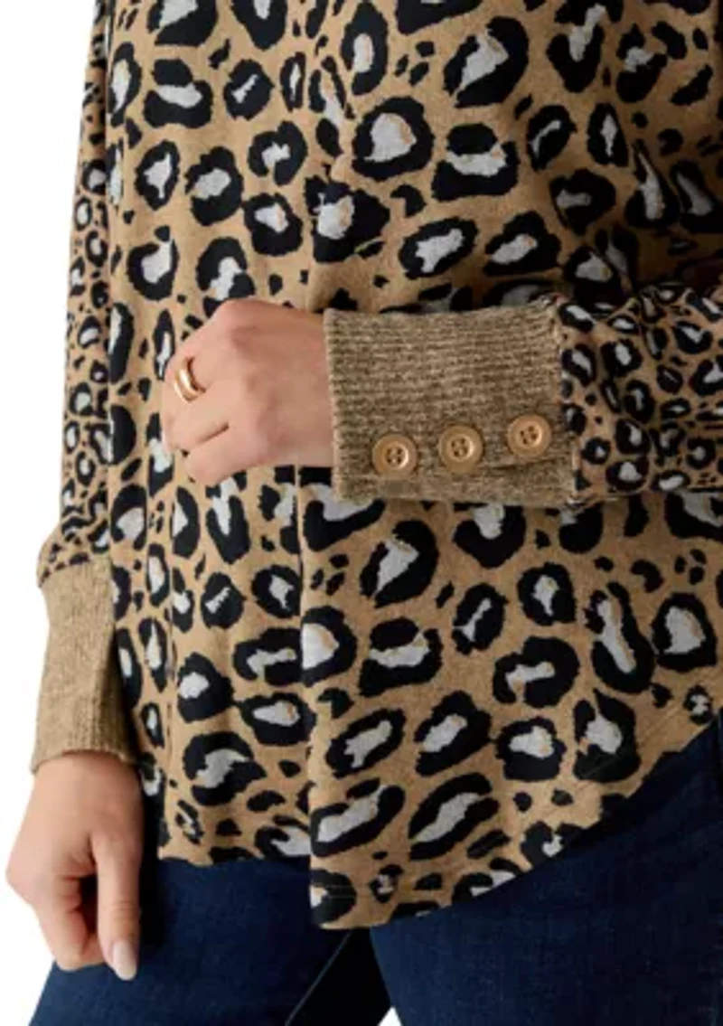Petite Trimmed Cozy Animal Print Sweater