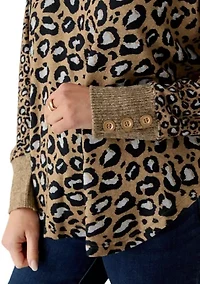 Petite Trimmed Cozy Animal Print Sweater