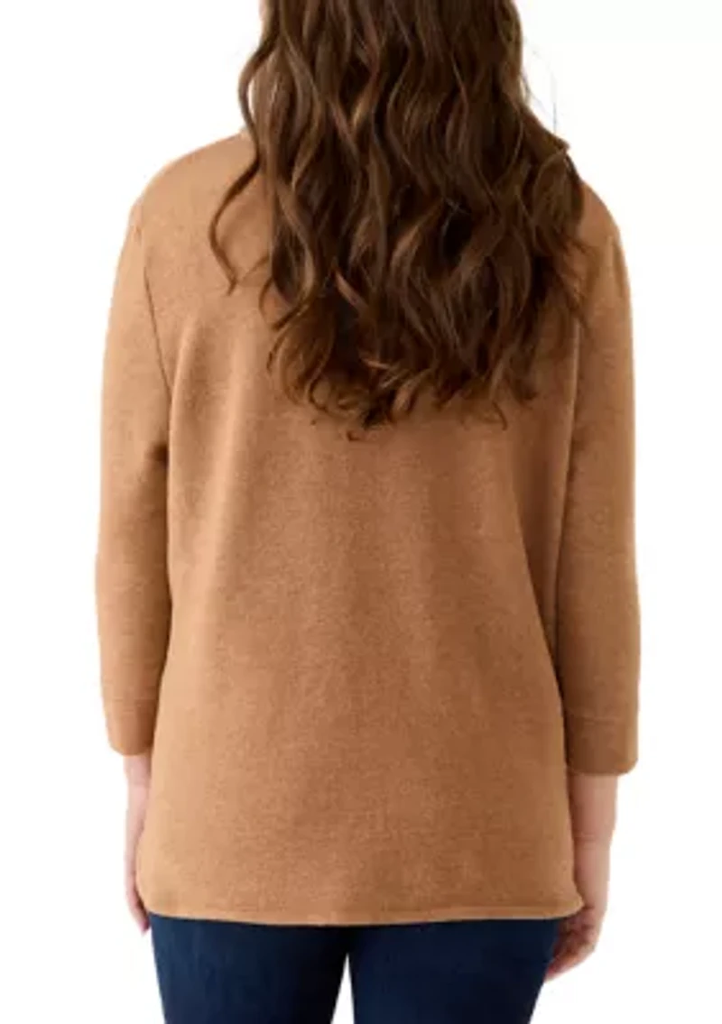 Petite Split Neck Cozy Hatchi Knit Top