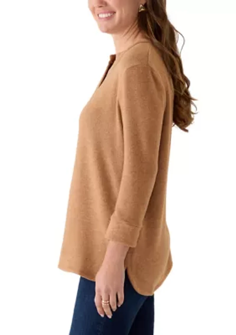 Petite Split Neck Cozy Hatchi Knit Top