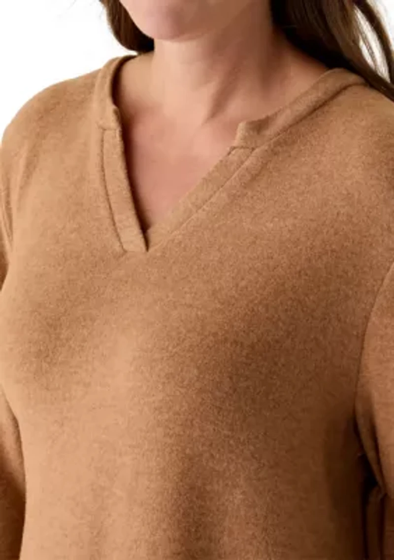 Petite Split Neck Cozy Hatchi Knit Top