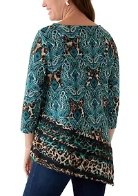 Petite Ballet Neck Medallion Animal Print Cozy Top