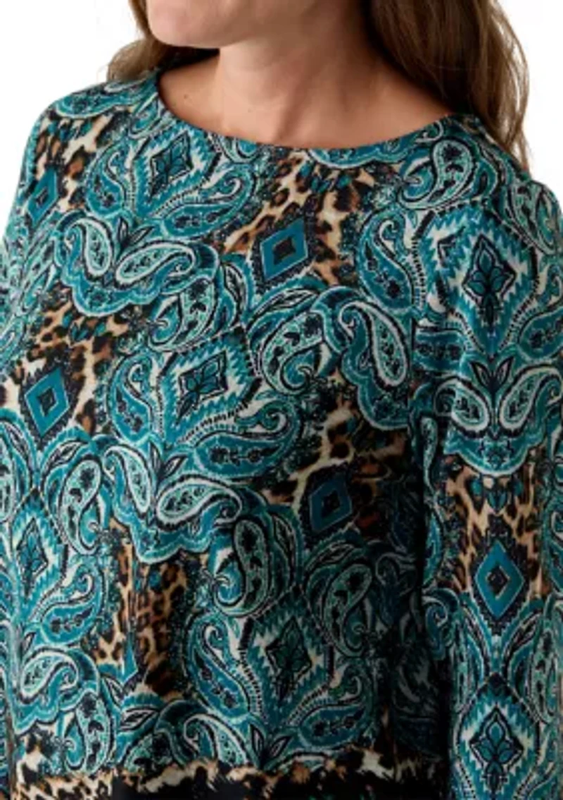 Petite Ballet Neck Medallion Animal Print Cozy Top