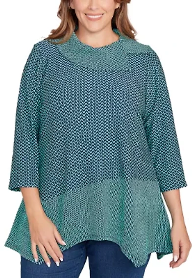 Plus Split Cowl Neck Herringbone Knit Top
