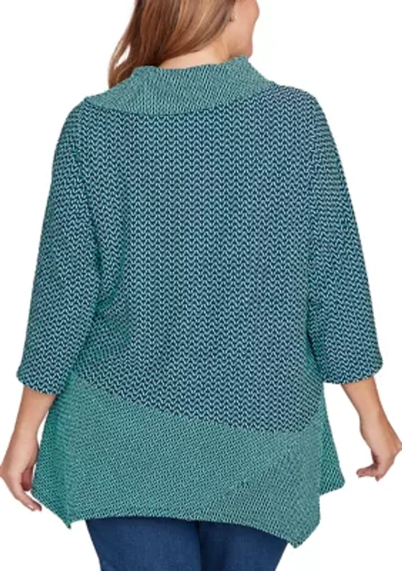 Plus Split Cowl Neck Herringbone Knit Top