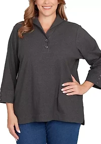 Plus Luxe Half Button Collared Top