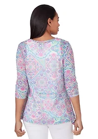 Petite Scoop Neck Tile Print Burnout Shark Bite Top