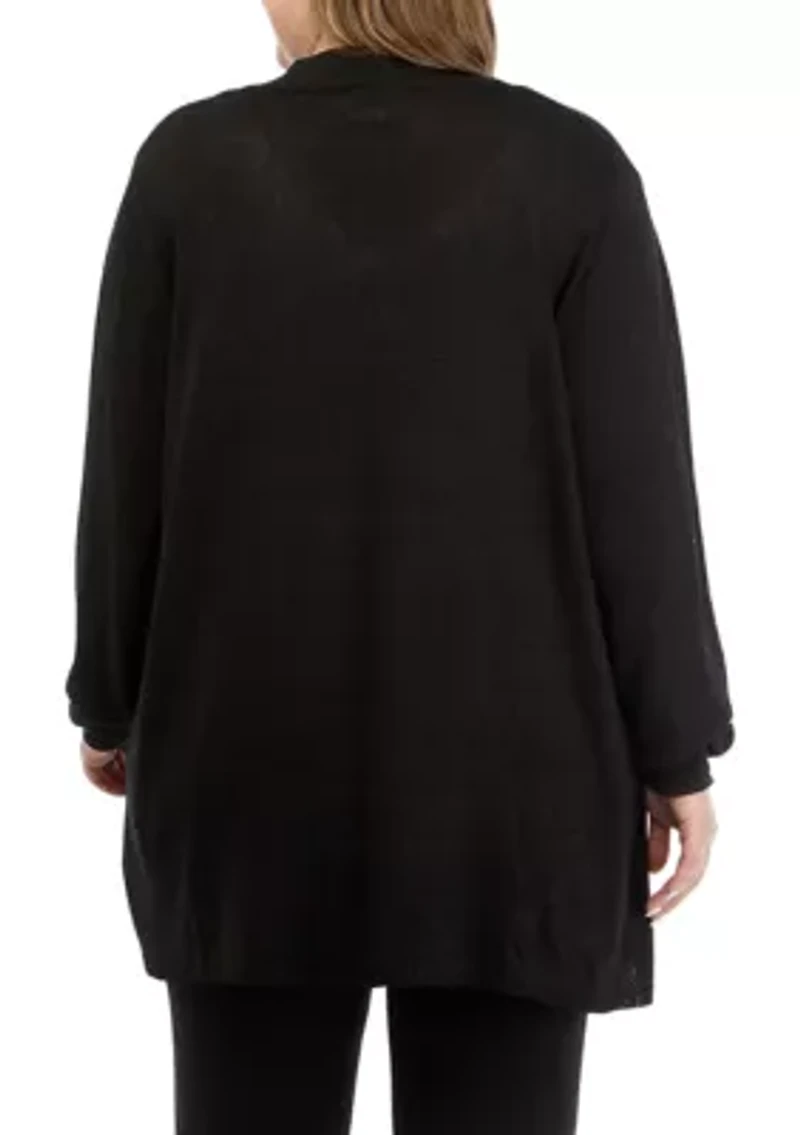 Plus Open Front Metallic Cardigan