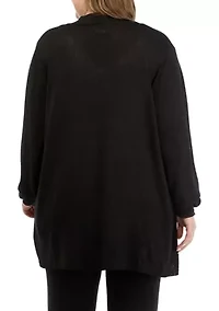 Plus Open Front Metallic Cardigan