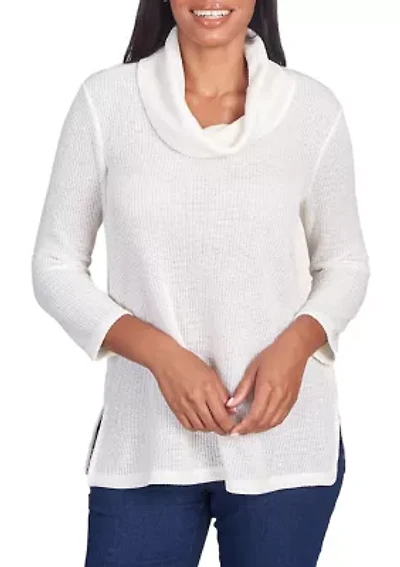 Petite Sequin Knit Cowl Neck Top