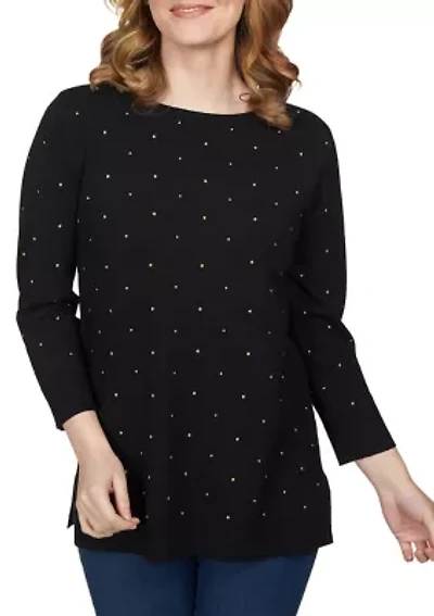 Petite Stud Embellished Tunic Sweater