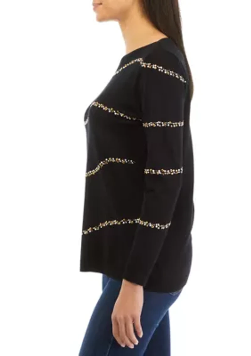 Petite Ballet Neck Diagonal Wave Sweater