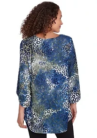 Petite Scoop Neck With Bar Detail Tie Dyed Spots Jacquard Knit Top