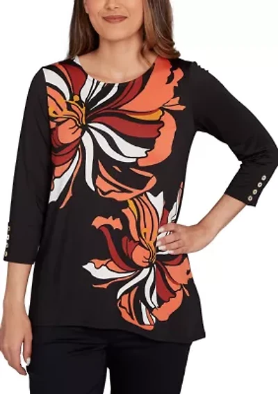 Women's Button Sleeve Bold Floral Top