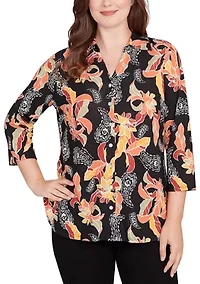 Women's Shirt Collar Floral Paisley Button Front Top