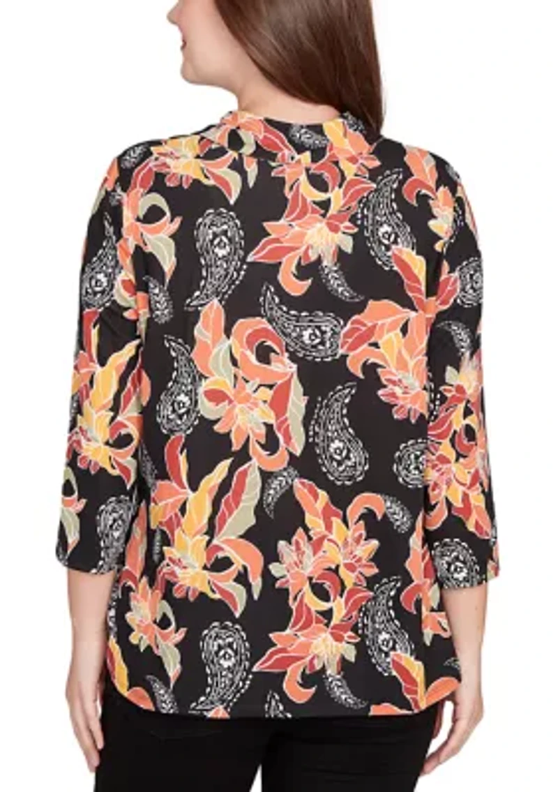 Women's Shirt Collar Floral Paisley Button Front Top