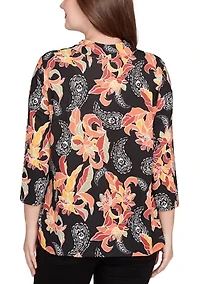 Women's Shirt Collar Floral Paisley Button Front Top