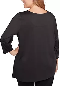 Plus Button Sleeve Bold Floral Top