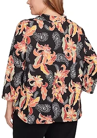 Shirt Collar Floral Paisley Button Front Top