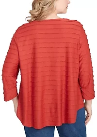 Plus Scalloped Jacquard Knit Top