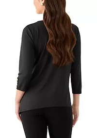 Petite Button Sleeve Bold Floral Top