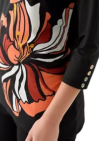 Petite Button Sleeve Bold Floral Top