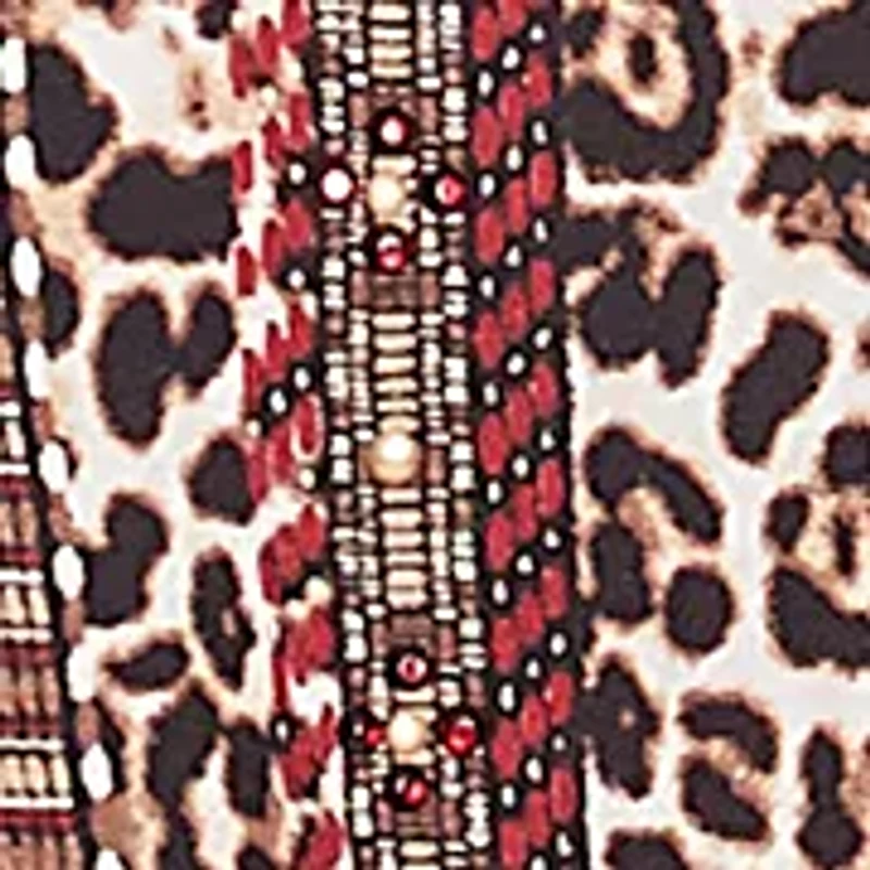 Plus Split Neck Embellished Animal Placement Print Tie Front Top