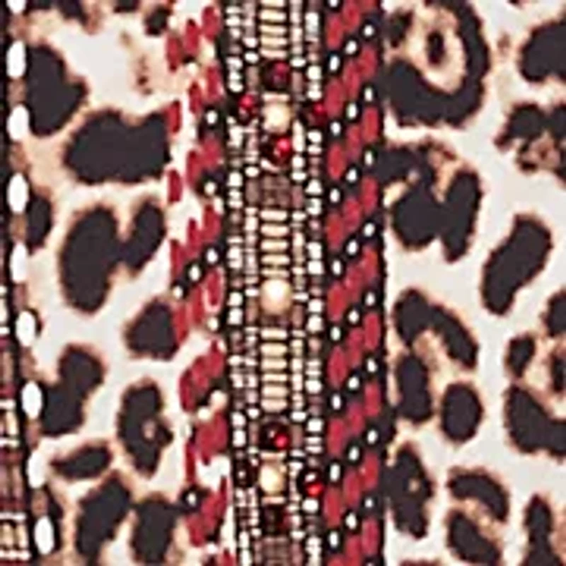 Petite Split Neck Embellished Animal Placement Print Tie Front Top