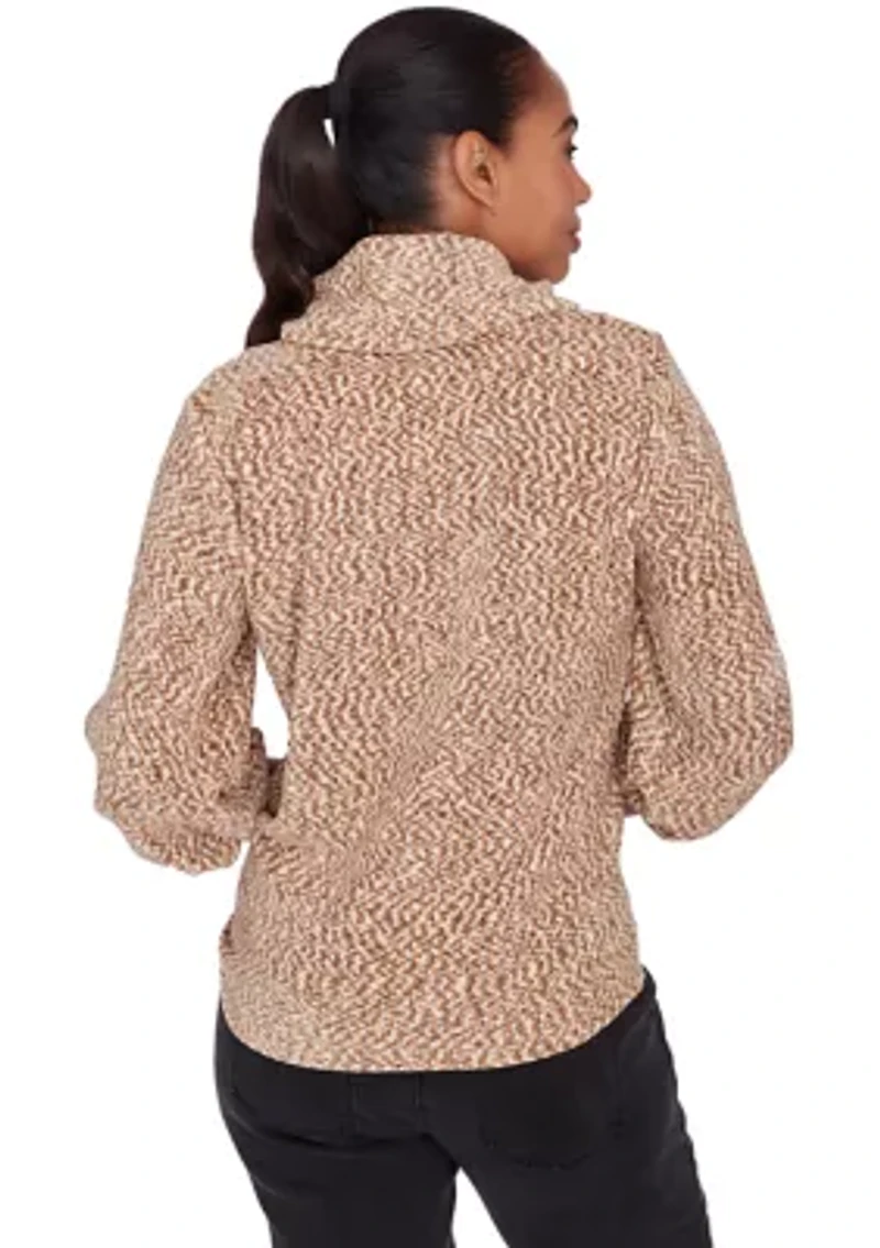 Petite Cowl Neck Space Dyed Chenille Top with Side Tie and Balloon Sleeves