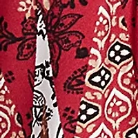 Petite Embellished Placket Decorative Border Print Knit Top With Three Quarter Balloon Sleeve